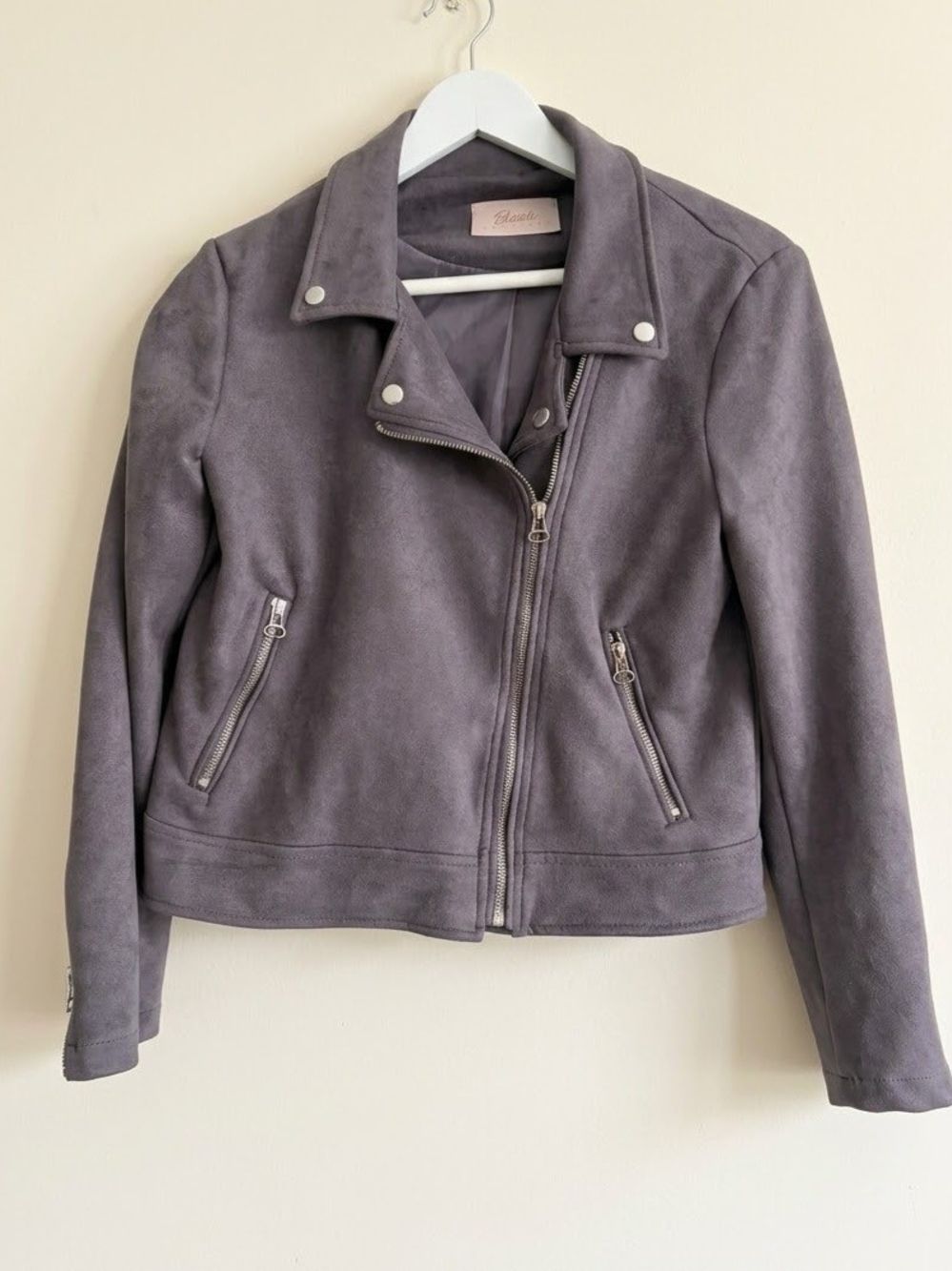 Blush Boutique Faux Suede Moto Jacket Small Charcoal Grey Zip